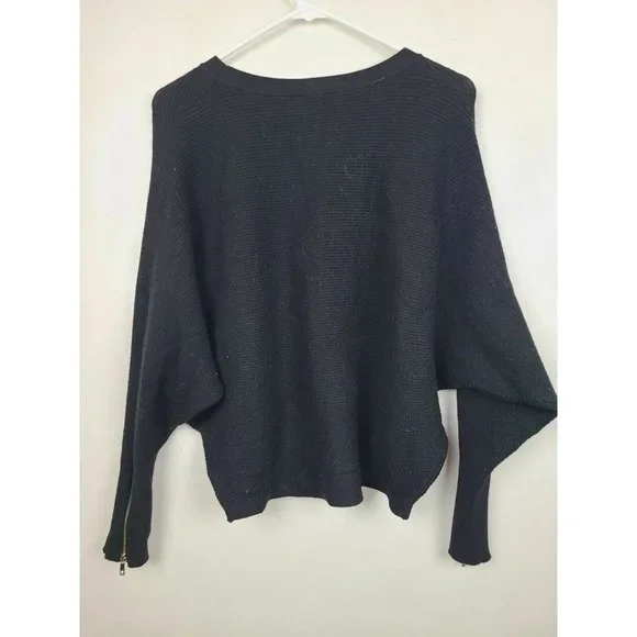 Carmen Marc Valvo Black Dolman Zipper Long Sleeve Pullover Womens Sweater Small - Picture 6 of 9
